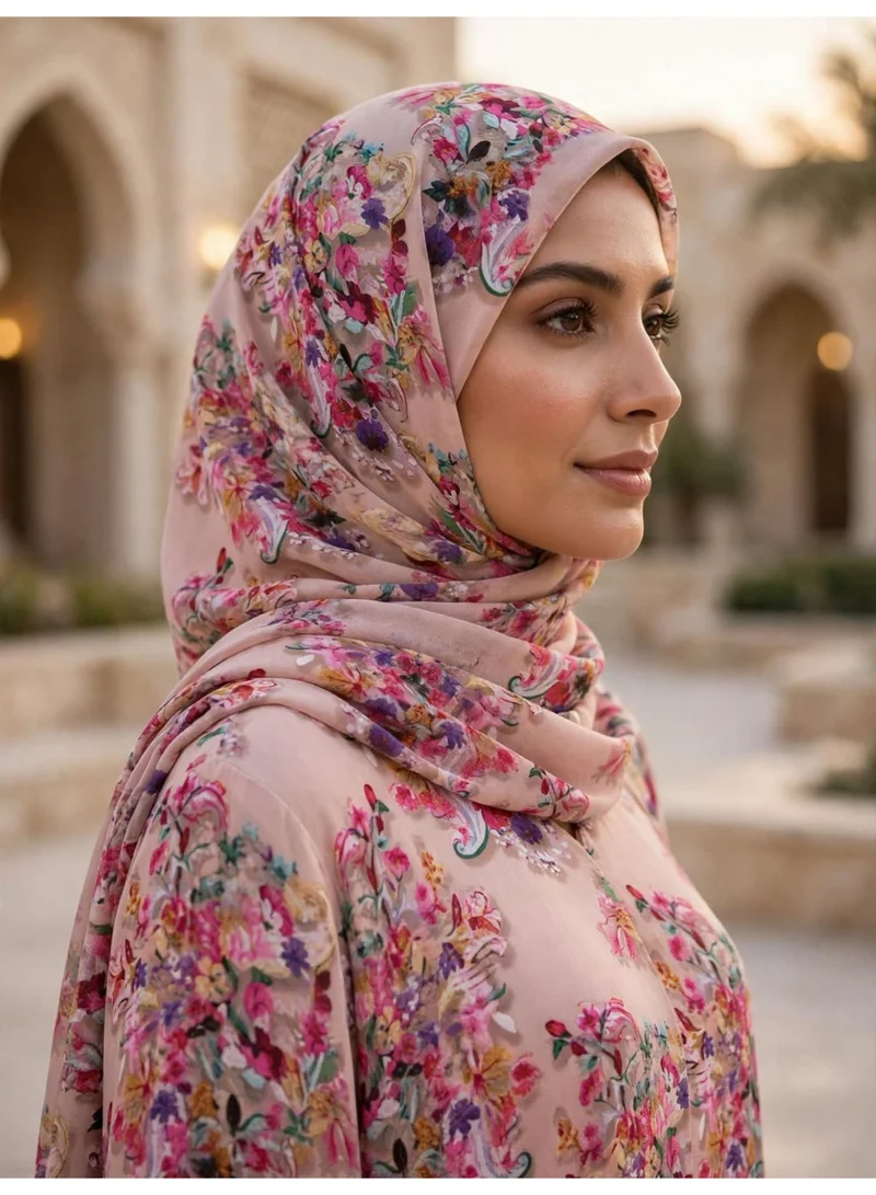 Ikkxa  Floral Printed Front Button Abaya with Draped Hijab for Women | Best Price UAE