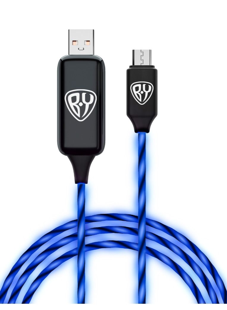 Byworld LED Micro USB Data Transfer Charging Cable  with Blue LED Flow Current Light 100cm - Image 1