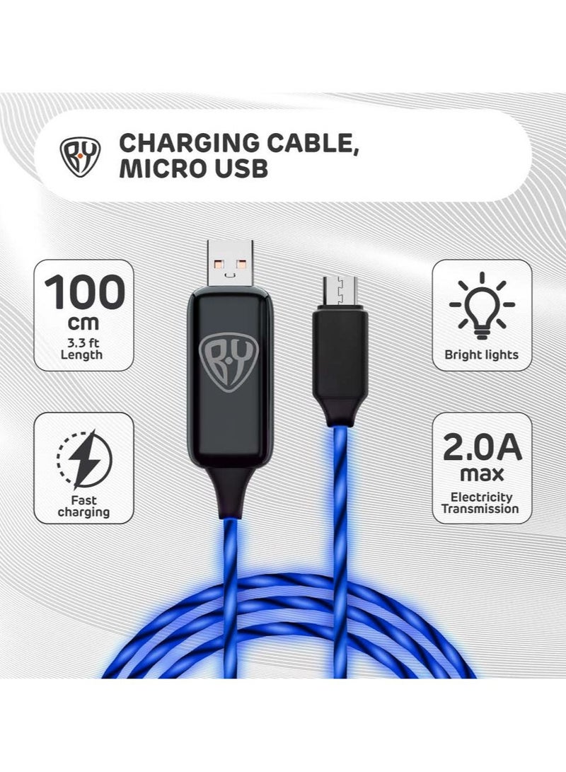 Byworld LED Micro USB Data Transfer Charging Cable  with Blue LED Flow Current Light 100cm - Image 2