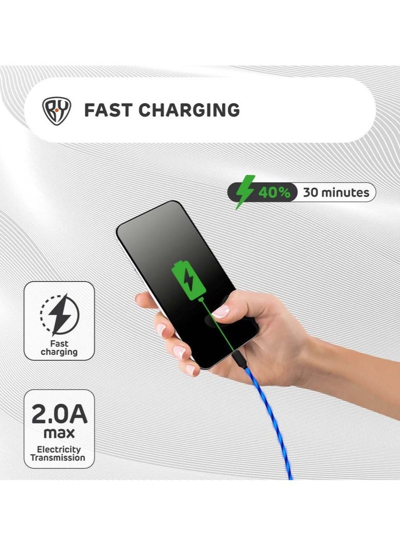 Byworld LED Micro USB Data Transfer Charging Cable  with Blue LED Flow Current Light 100cm - Image 5