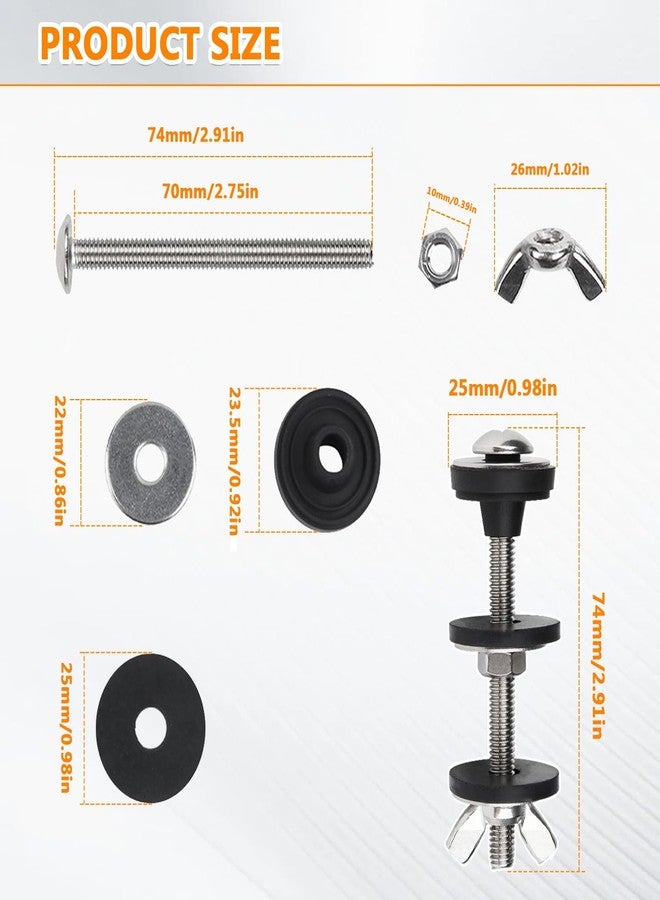 HUAREW Universal Toilet Tank to Bowl Bolt Kit, Heavy Duty Bolts Toilet, with Waterproof Stainless and Rubber Washers Gasket, Set for Toilet Mounting and Repair(Pack of 2) - Image 2