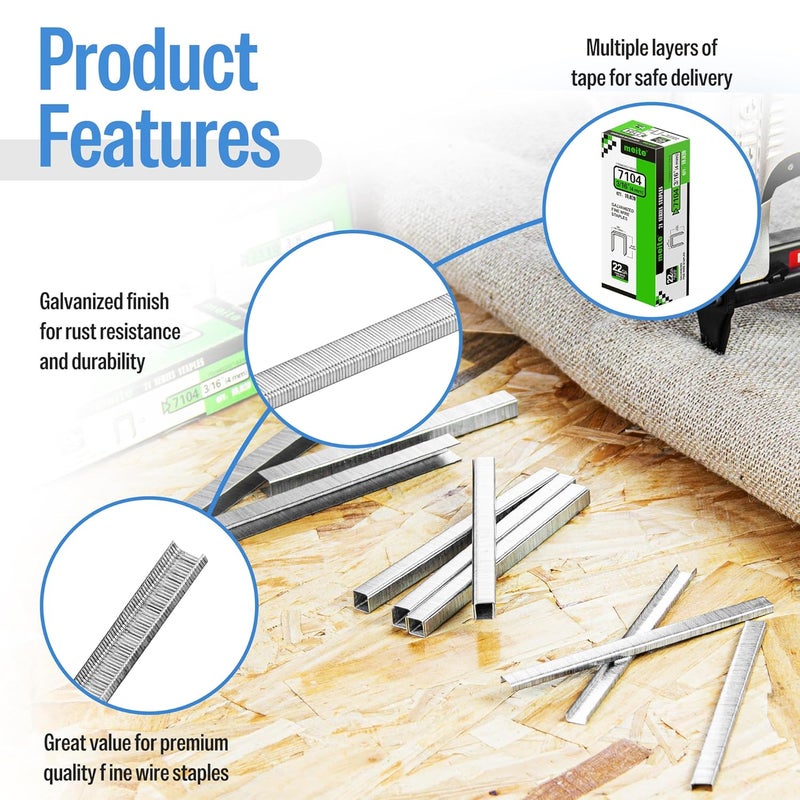 Meite 71/04 22 Gauge 71 Series 3/8-Inch (9.1 mm) Crown 3/16-Inch (4 mm) Leg Length Galvanized Upholstery Staples for MT7105 Stapler (10,020 Counts) - Image 4