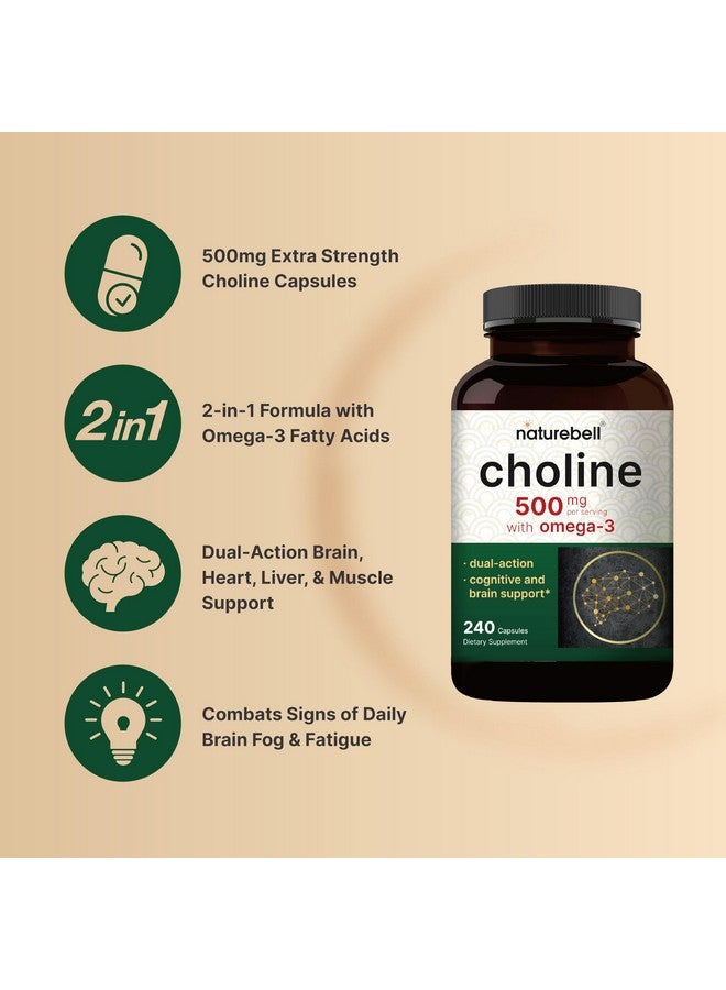 NatureBell مكملات الكولين 500 ملغ مع أحماض أوميغا-3 الدهنية، 240 كبسولة | قوة عالية من كولين بيتارتريت - دعم قبل الولادة أثناء الحمل - يعزز الطاقة، الكبد، الدماغ، وصحة الإدراك - Image 3