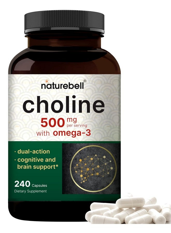 NatureBell مكملات الكولين 500 ملغ مع أحماض أوميغا-3 الدهنية، 240 كبسولة | قوة عالية من كولين بيتارتريت - دعم قبل الولادة أثناء الحمل - يعزز الطاقة، الكبد، الدماغ، وصحة الإدراك - Image 1