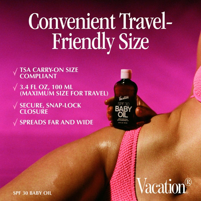 Vacation Baby Oil SPF 30 & Air Freshener Bundle, Hydrating & Nourishing, Mineral-Oil Free, Lightweight Formula, Transparent On All Skin Tones, Travel Size Sunscreen, 3.4 Fl. Oz. - Image 4