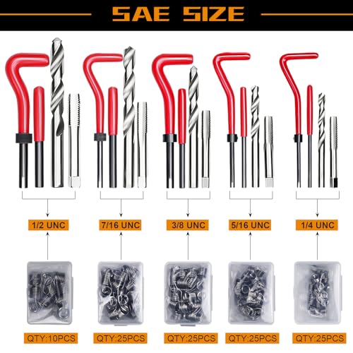 AJulyBee Helicoil Thread Repair Kit, 261 PCS Thread Chaser Kits HSS Drill Helicoil Kit, Rethreading Tool with Thread Gauge| Metric and SAE| 1/4" 5/16" 3/8" 7/16" 1/2" M5 M6 M8 M10 M12 - Image 4