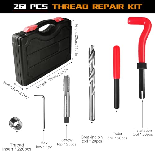 AJulyBee Helicoil Thread Repair Kit, 261 PCS Thread Chaser Kits HSS Drill Helicoil Kit, Rethreading Tool with Thread Gauge| Metric and SAE| 1/4" 5/16" 3/8" 7/16" 1/2" M5 M6 M8 M10 M12 - Image 3