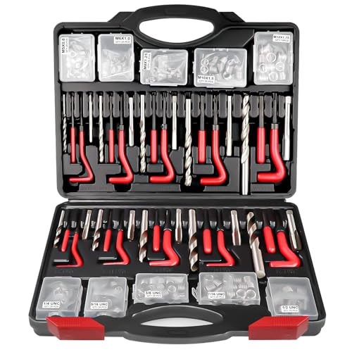 AJulyBee Helicoil Thread Repair Kit, 261 PCS Thread Chaser Kits HSS Drill Helicoil Kit, Rethreading Tool with Thread Gauge| Metric and SAE| 1/4" 5/16" 3/8" 7/16" 1/2" M5 M6 M8 M10 M12 - Image 1