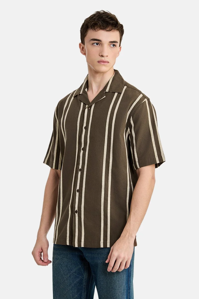 SNITCH Brown Striped Half Sleeve Boxy Shirt