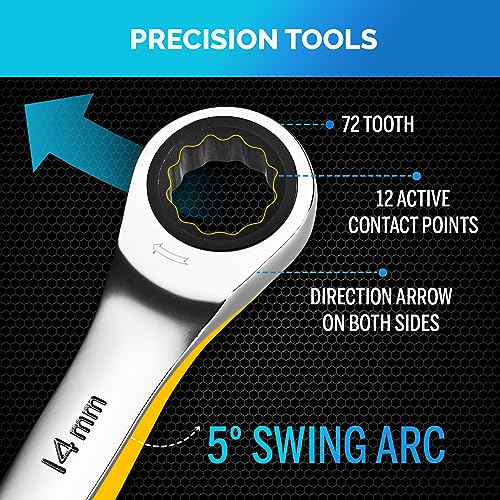 TOOLGUARDS Ratcheting Wrench Set 26pcs - Metric and Standard - With Rack Organizer - Wrenches - Combination Ratchet Wrench Set - 100% Lifetime Satisfaction Guarantee - Image 5