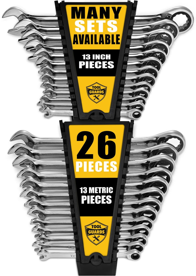 TOOLGUARDS Ratcheting Wrench Set 26pcs - Metric and Standard - With Rack Organizer - Wrenches - Combination Ratchet Wrench Set - 100% Lifetime Satisfaction Guarantee - Image 1