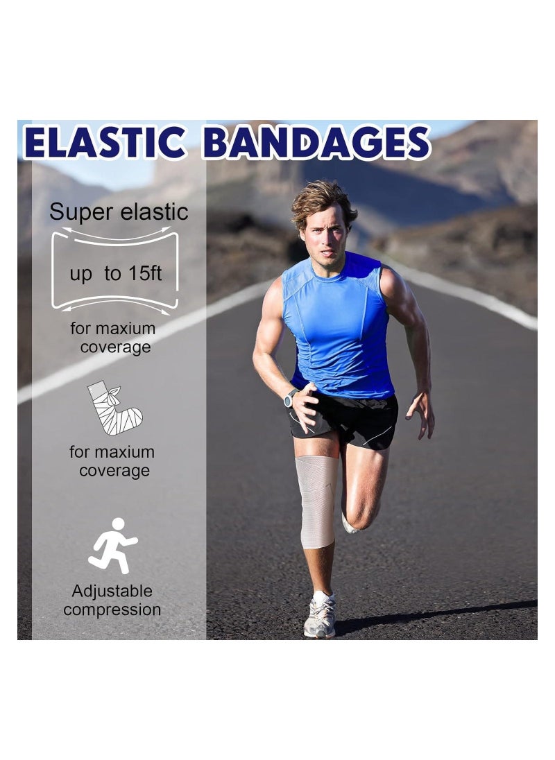 Generic - Elastic Bandage Wrap with Self Closure on Both Ends Compression Bandage for Legs, Knees, Ankles, Wrists, Elbows, Shoulders, Athletic Stretchable Bandage Wrap, 12 Pack (Blue Trim, 4 Inch) - Image 1