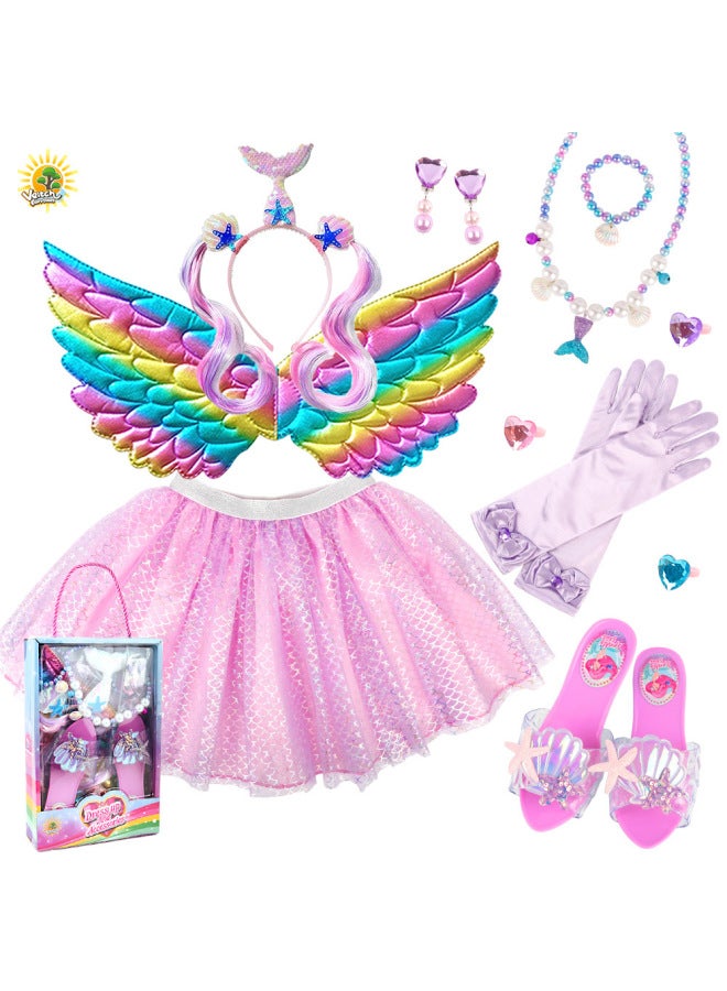 Children's Pettiskirt Sequined Back Decoration Colorful Butterfly Wings Toy Princess Yarn Skirt Magic Stick Props Suit Cross-border-Color:SP10-9 Mermaid Wings Suit  - Image 1
