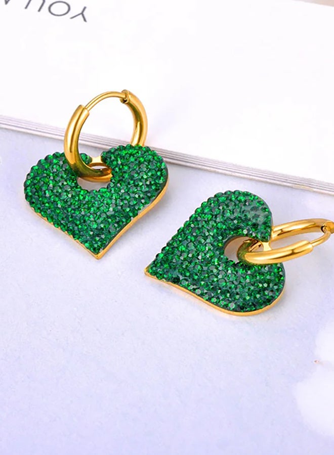 The Black Pearl Accessories Green Zirconic Heart Stainless Steel Earring  - Image 2