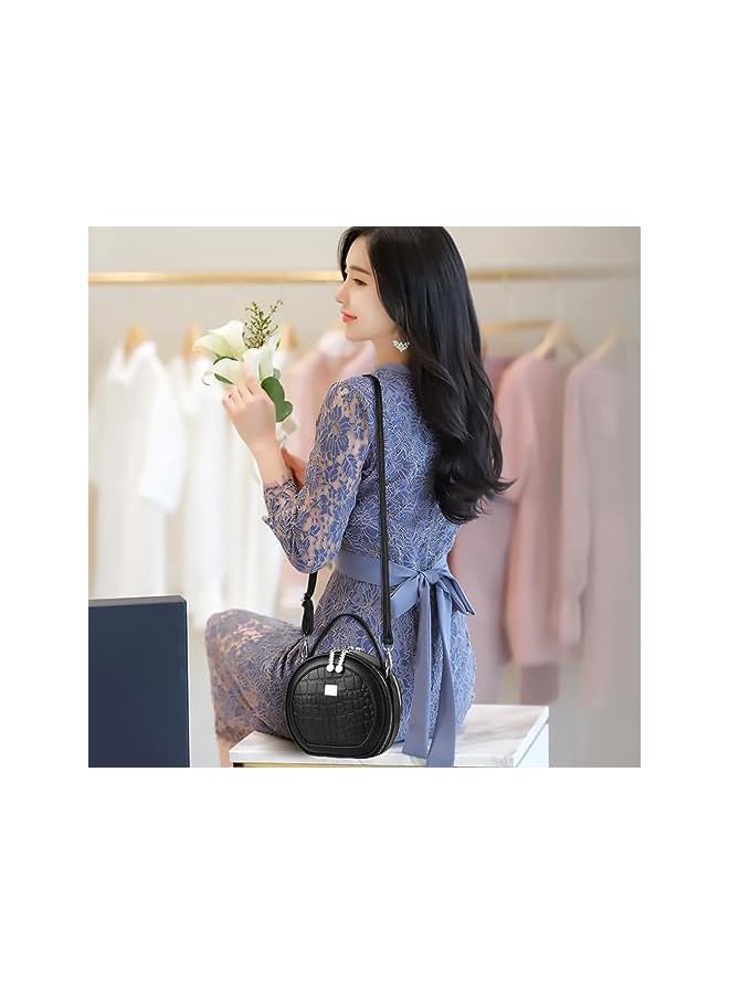 Goodern Round Crossbody Bags for Women Girls,Cute Cross Body Bag Purses PU Leather Handbag Wristlet Small Side Messenger Round Purse Circular Crossbody Purse Mini Phone Shoulder Bag Fashion Handbag - Image 3