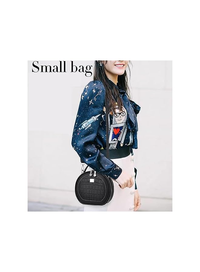 Goodern Round Crossbody Bags for Women Girls,Cute Cross Body Bag Purses PU Leather Handbag Wristlet Small Side Messenger Round Purse Circular Crossbody Purse Mini Phone Shoulder Bag Fashion Handbag - Image 2