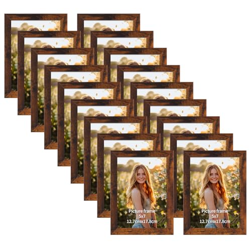 PETAFLOP Picture Frames 5x7 Bulk Set of 18, Wooden Brown Photo Frames Fits 5 by 7 for Wall or Tabletop Display - Image 1