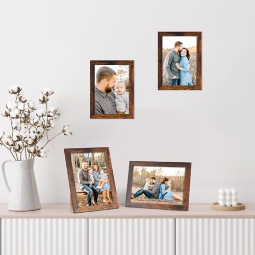 PETAFLOP Picture Frames 5x7 Bulk Set of 18, Wooden Brown Photo Frames Fits 5 by 7 for Wall or Tabletop Display - Image 2