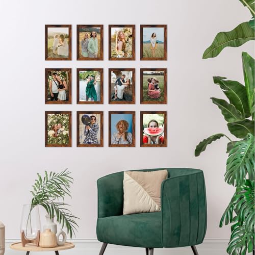 PETAFLOP Picture Frames 5x7 Bulk Set of 18, Wooden Brown Photo Frames Fits 5 by 7 for Wall or Tabletop Display - Image 4