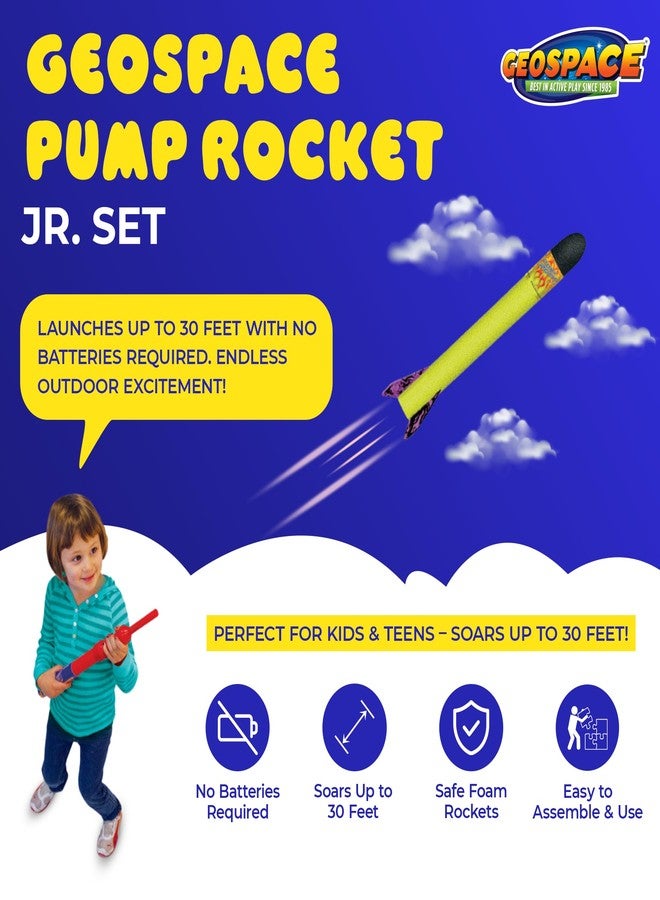 Geospace Hand Held Pump Rocket Medium Size Set - 30" Long Single Launcher & Rockets for Outdoor or Indoor Safe Play for Kids (Single Pump Rocket Jr.) - Image 4