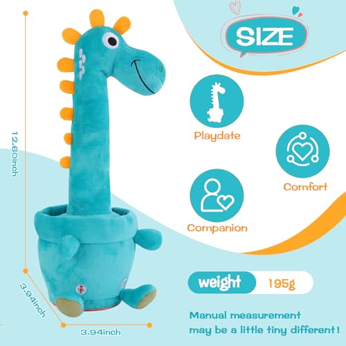 LLUKEME Dancing Talking Giraffe Toy Stuffed Animal Baby Toy Repeating What You Say Glowing Musical Electronic Giraffe Gifts for Toddlers 13 Years Old Dancing Dinosaur - Image 5