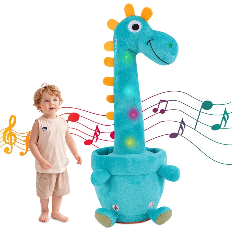 LLUKEME Dancing Talking Giraffe Toy Stuffed Animal Baby Toy Repeating What You Say Glowing Musical Electronic Giraffe Gifts for Toddlers 13 Years Old Dancing Dinosaur - Image 3