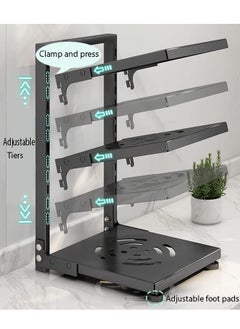 TYCOM Pots and Pans Organizer for Cabinet,Kitchen Organizer and Storage Rack,Space Saving Stand with Adjustable Dividers,5 Layer Double Sided With Panel Black.  - Image 2