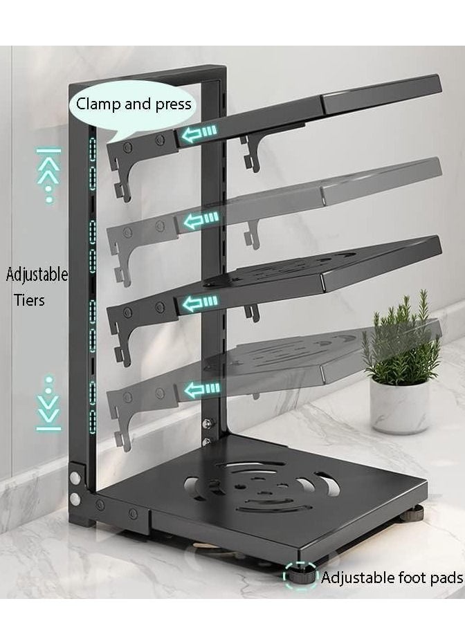 TYCOM - Pots and Pans Organizer for Cabinet,Kitchen Organizer and Storage Rack,Space Saving Stand with Adjustable Dividers,5 Layer Double Sided With Panel Black. - Image 1