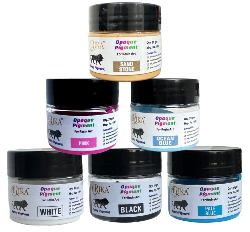 IRIKA Opaque Paste Pigment Resin Art Pigment Set - 6 Colors, 20g Each (Sand Stone, Black, White, Ocean Blue, Pale Blue, Pink) - Image 1