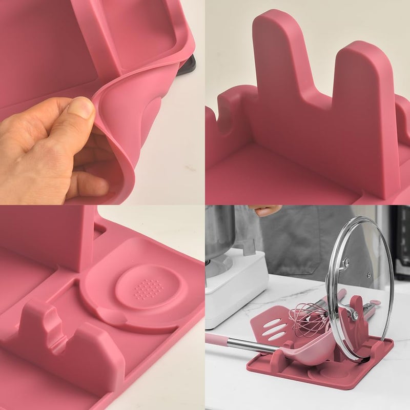 Cozihom Silicone Spoon Rest and Pot Lid Holder Stand for Kitchen Counter Top, Ladle/Spatula/Spoon/Tongs Holder, Food Grade Silicone, Heat Resistant, Anti-slip BPA-Free, Red - Image 5