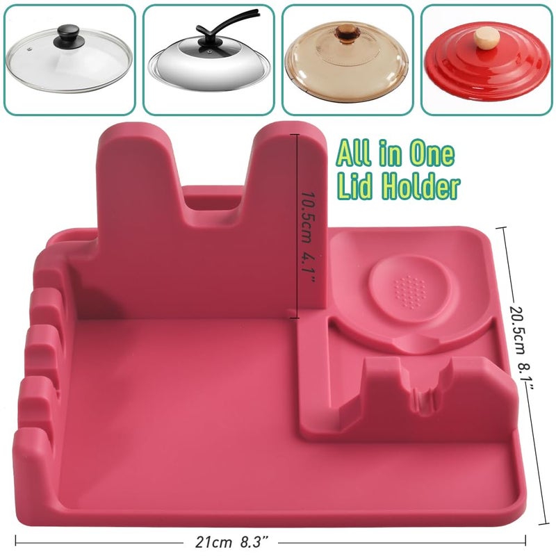 Cozihom Silicone Spoon Rest and Pot Lid Holder Stand for Kitchen Counter Top, Ladle/Spatula/Spoon/Tongs Holder, Food Grade Silicone, Heat Resistant, Anti-slip BPA-Free, Red - Image 4