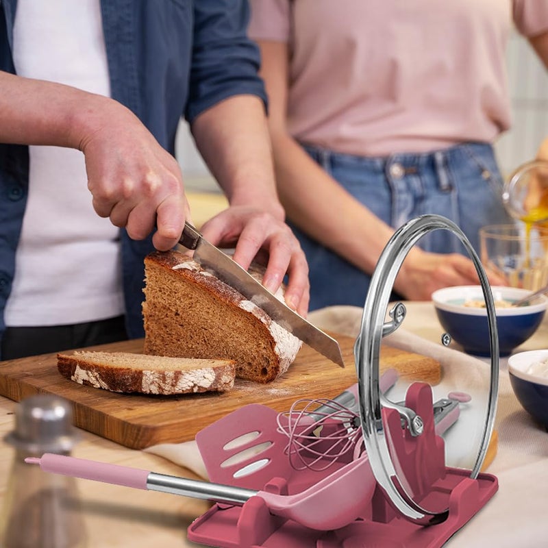 Cozihom Silicone Spoon Rest and Pot Lid Holder Stand for Kitchen Counter Top, Ladle/Spatula/Spoon/Tongs Holder, Food Grade Silicone, Heat Resistant, Anti-slip BPA-Free, Red - Image 3