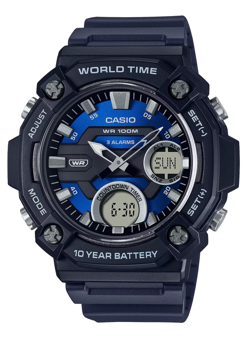 CASIO Digital Analog Blue Dial Resin Band Watch AEQ-120W-2AV 