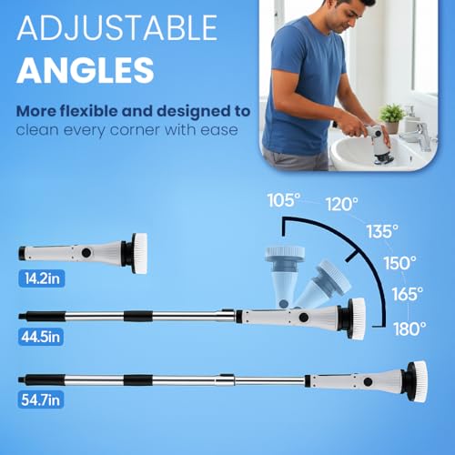 Goodscity Electric Ultra Flexi Spin Scrubber, Cordless Cleaning Brush for Home, Kitchen, Bathroom,Window, Tiles, Car| 4 Angles| Adjustable SS Handle |Type-C Charging | Grey|GC-231 - Image 4