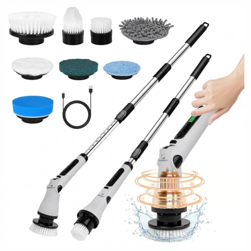 Goodscity Electric Ultra Flexi Spin Scrubber, Cordless Cleaning Brush for Home, Kitchen, Bathroom,Window, Tiles, Car| 4 Angles| Adjustable SS Handle |Type-C Charging | Grey|GC-231 - Image 1