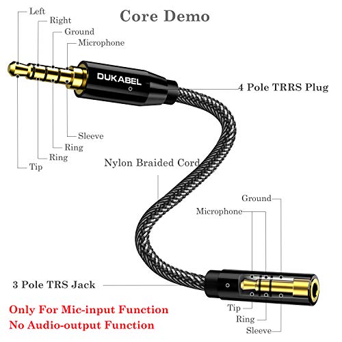 DUKABEL DC4 3.5mm TRS to TRRS Adapter Cable, Microphone Audio Adapter, TRS Female to TRRS Male Converter for Smartphone, PS4, Tablet, Laptop - Image 3