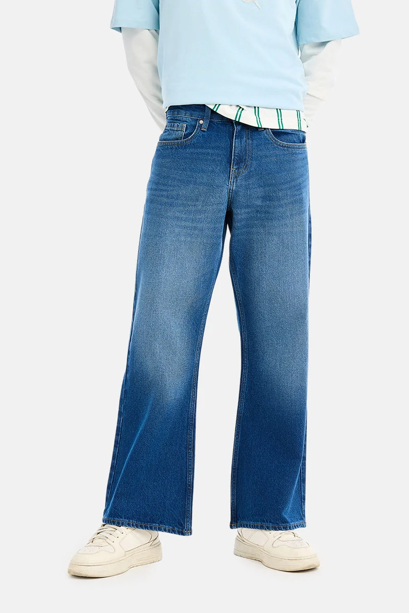 سنيتش Blue Solid Flared Fit Casual Jeans