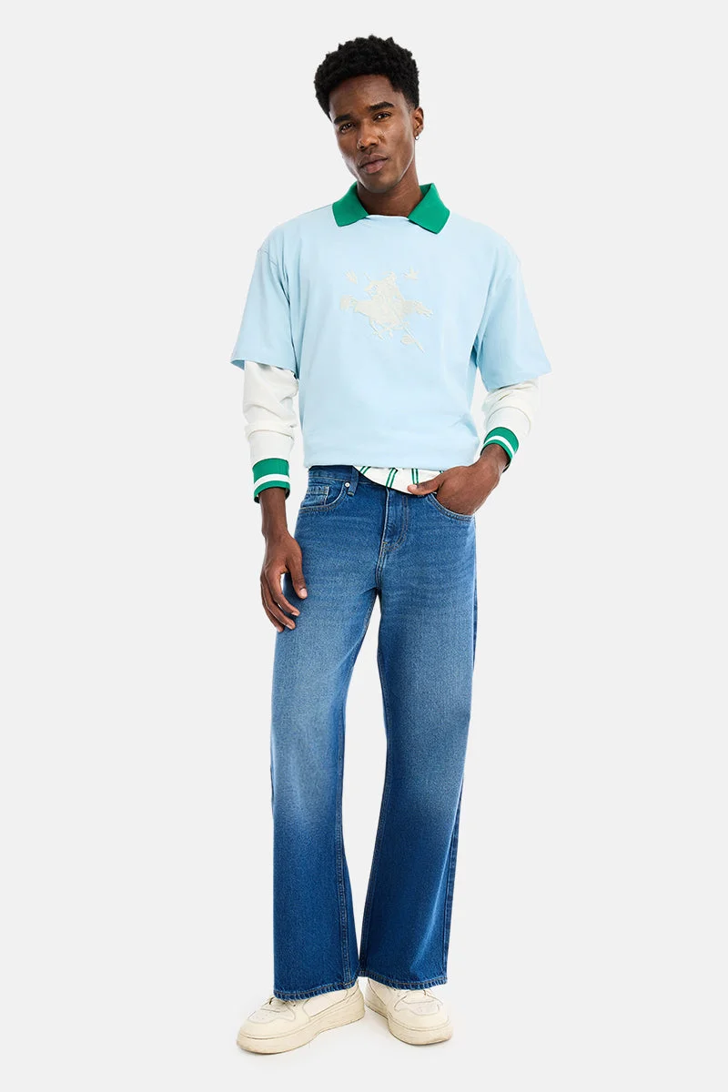 سنيتش Blue Solid Flared Fit Casual Jeans