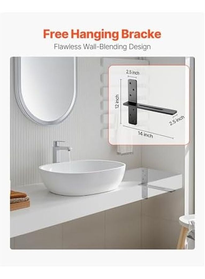 Heavy Duty 14 Inch Floating Shelf Brackets 2 Pack T Shaped Steel Concealed Supports - Image 3