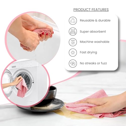 Shop Home Essentials HomeEssentials Reusable Microfiber Cleaning and Drying Wipes, Pack of 20 (Pink) Lint Free Cloth, Washable All Purpose Wash Cloth for Kitchen, Car, House, Office (Pink, 2 Boxes) - Image 4