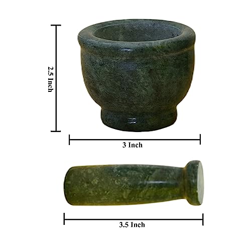 KunhaR Natural Green Marble Mortar and Pestle Set, Imam Dasta, Ohkli Musal, Kharal - 3 x 2.5 Inches, Green, (Half Polish) - Image 3