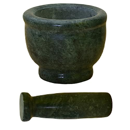 KunhaR Natural Green Marble Mortar and Pestle Set, Imam Dasta, Ohkli Musal, Kharal - 3 x 2.5 Inches, Green, (Half Polish) - Image 5