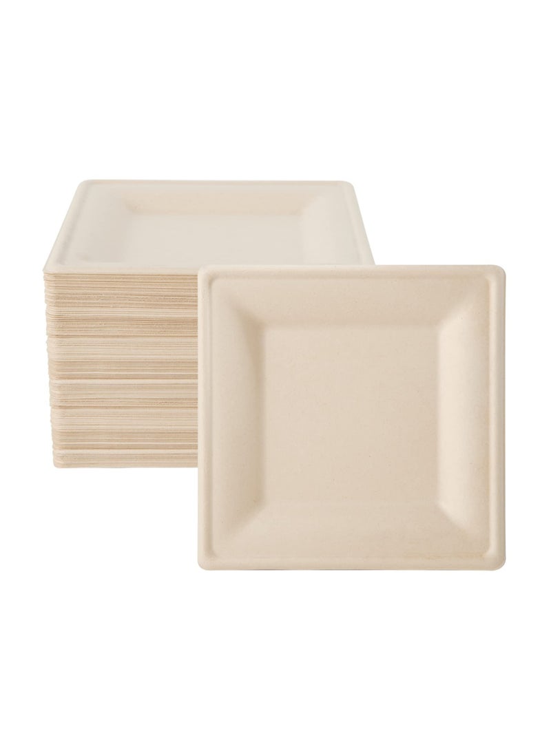 SYOSI 100PCS 6 Inch Compostable Square Plates, Disposable Sugarcane Paper Plates Eco-friendly Biodegradable Square Plates {PFAS-Free} - {BPI Certified} Sturdy Square Plates Heavy Duty Sugarcane Plates  - Image 1