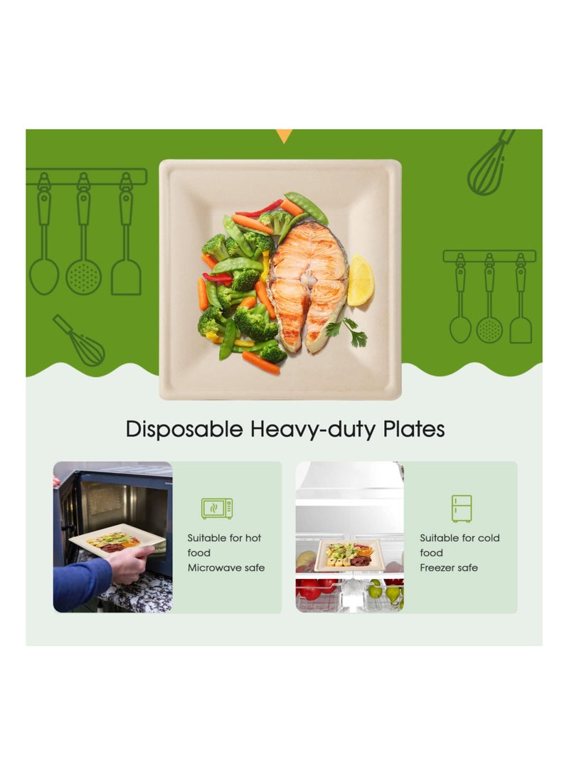 SYOSI 100PCS 6 Inch Compostable Square Plates, Disposable Sugarcane Paper Plates Eco-friendly Biodegradable Square Plates {PFAS-Free} - {BPI Certified} Sturdy Square Plates Heavy Duty Sugarcane Plates  - Image 3
