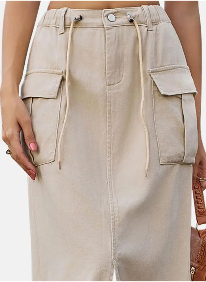 YUNIQEE Beige Denim Midi Skirts