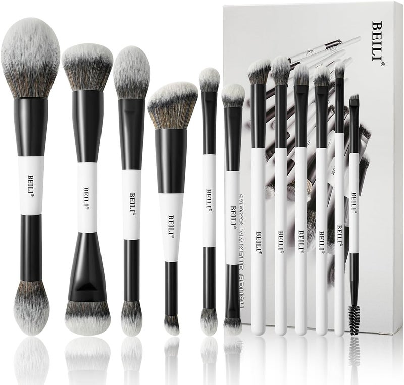 BEILI Makeup Brushes 12Piece Professional Makeup Brushes Set 18in12 Brush with Two Ends for Powder Foundation Concealer Eyebrows Eyeshadow Contour Eyeliner Blender Brush