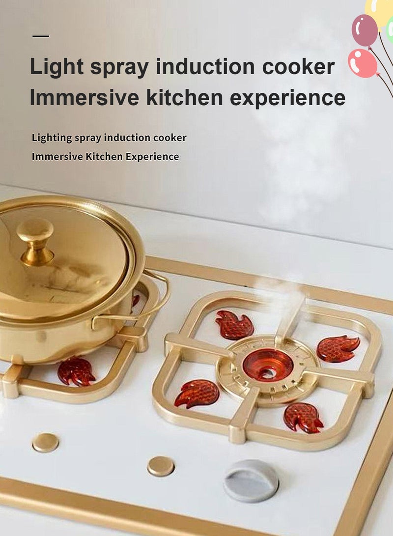 ما بيبي مجموعة ألعاب مطبخ خشبية مع ضوء، مجموعة ألعاب مطبخ تظاهرية للأطفال مع حوض، فرن ميكروويف، مجموعة طبخ للأطفال الصغار - Image 4