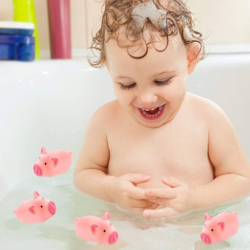 POPLAY HAKACC 20 PCS Mini Squishies Pig Bath Toys, Pink Rubber Squeaky Baby Bathtub Toys for Baby Shower Party Favors - Image 4