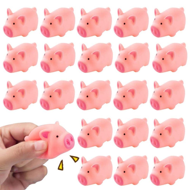 POPLAY HAKACC 20 PCS Mini Squishies Pig Bath Toys, Pink Rubber Squeaky Baby Bathtub Toys for Baby Shower Party Favors - Image 1