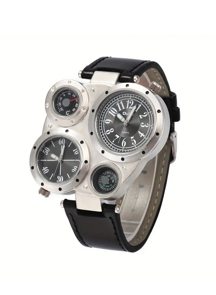 أولم الرياضة في الهواء الطلق الرجال الكبيرة رقم الكوارتز ساعة مع الحزام والبوصلة، شاشة كبيرة التناظرية، حالة الفولاذ المقاوم للصدأ، وظيفة التاريخ، الحركة الإلكترونية، التخييم ساعة - Image 1